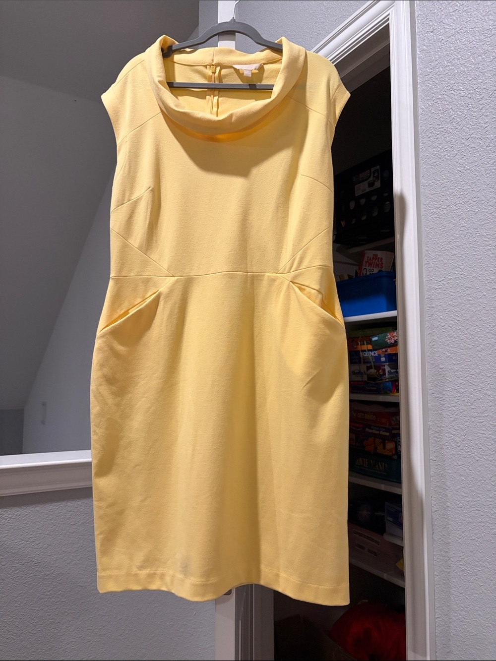 Banana Republic Pale Yellow Midi Dress with Cowl Neck